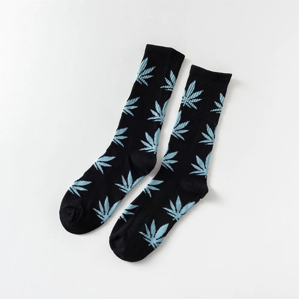 38 Cool 37- 46 Unisex Men's Funny Skateboard Socks Hemp Meias Long Happy Maple Leaf sokken Cotton Weed Grass White Black Socken