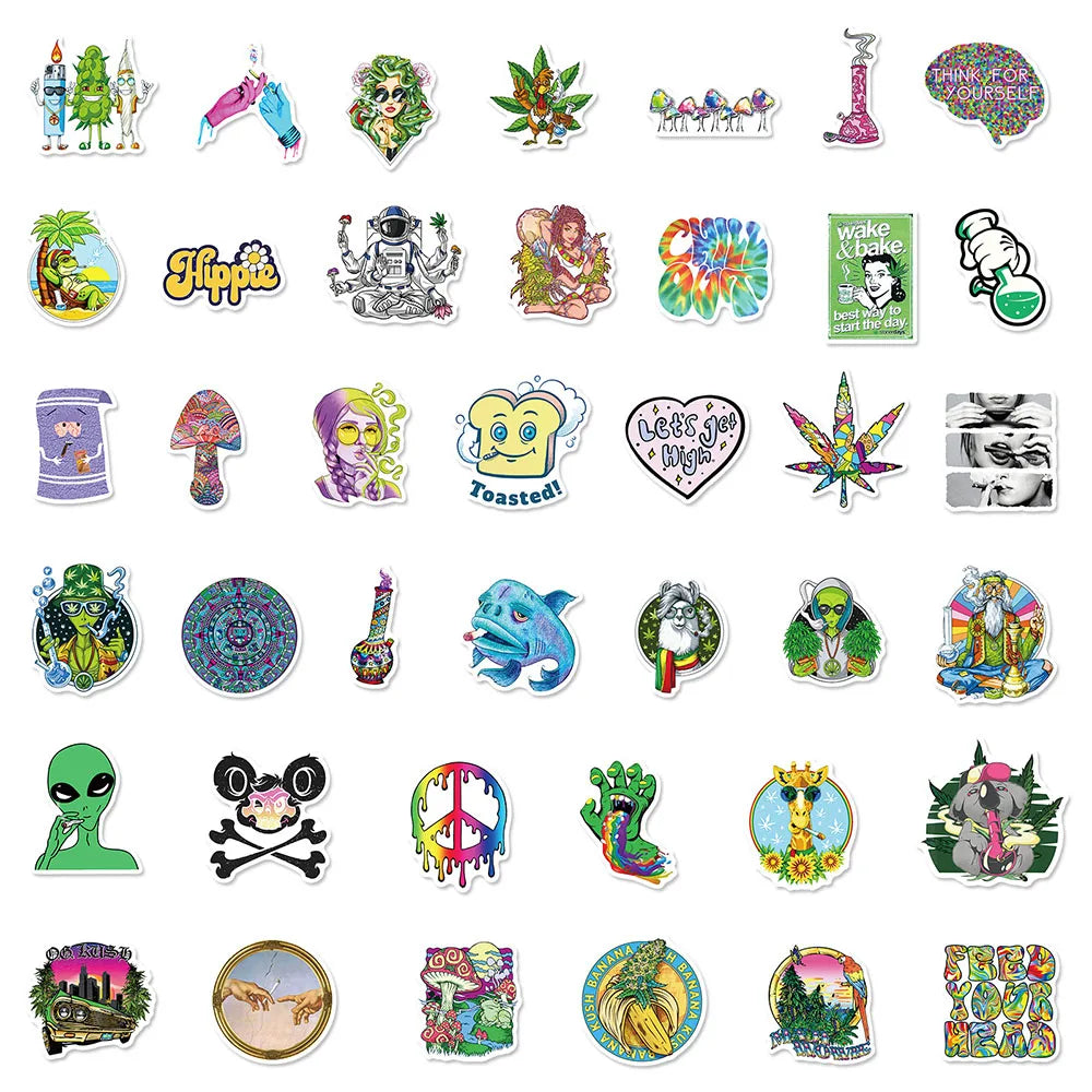 10/30/50PCS Funny Characters Leaves Weed Smoking Stickers for Laptop Motorcycle Skateboard Waterproof Cool Kids Sticker Decals