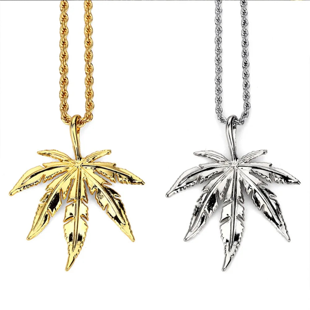 Men Women Golden Silver Plated Maple leaf Pendants Necklace Weed Chains Hip Hop Bling Jamaica Esserteauiana Jewelry Necklaces