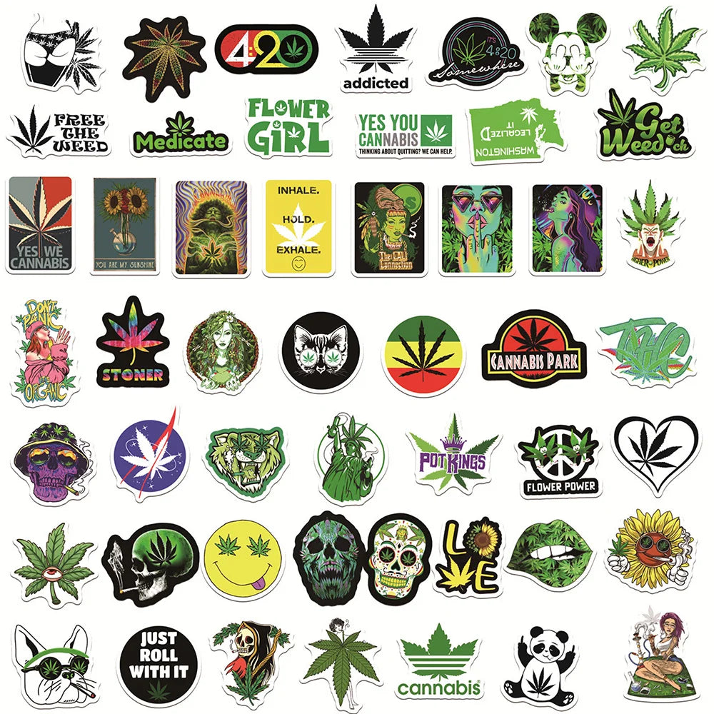 10/30/50PCS New Leaves Weed Smoking Cool Stickers Waterproof notebook Luggage Suitcase Graffiti DIY Sticker kid toy