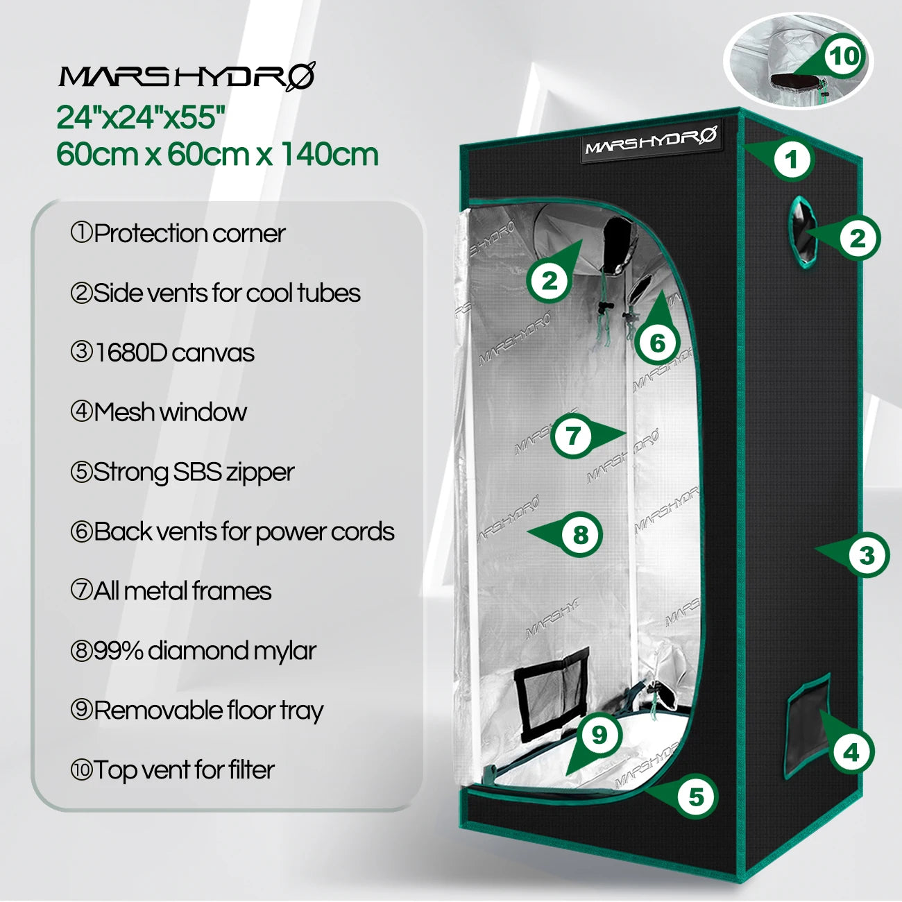 1680D Mars Hydro 60X60X140cm Indoor Grow Tent, Grow Room Plant Growing ,Garden Greenhouses