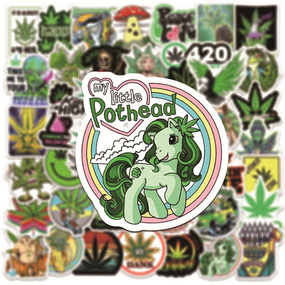 10/30/50PCS New Leaves Weed Smoking Cool Stickers Waterproof notebook Luggage Suitcase Graffiti DIY Sticker kid toy