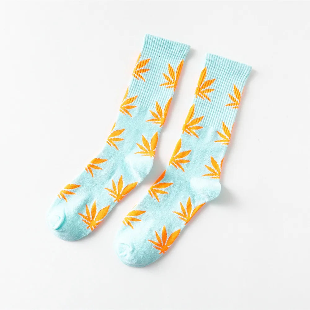 38 Cool 37- 46 Unisex Men's Funny Skateboard Socks Hemp Meias Long Happy Maple Leaf sokken Cotton Weed Grass White Black Socken