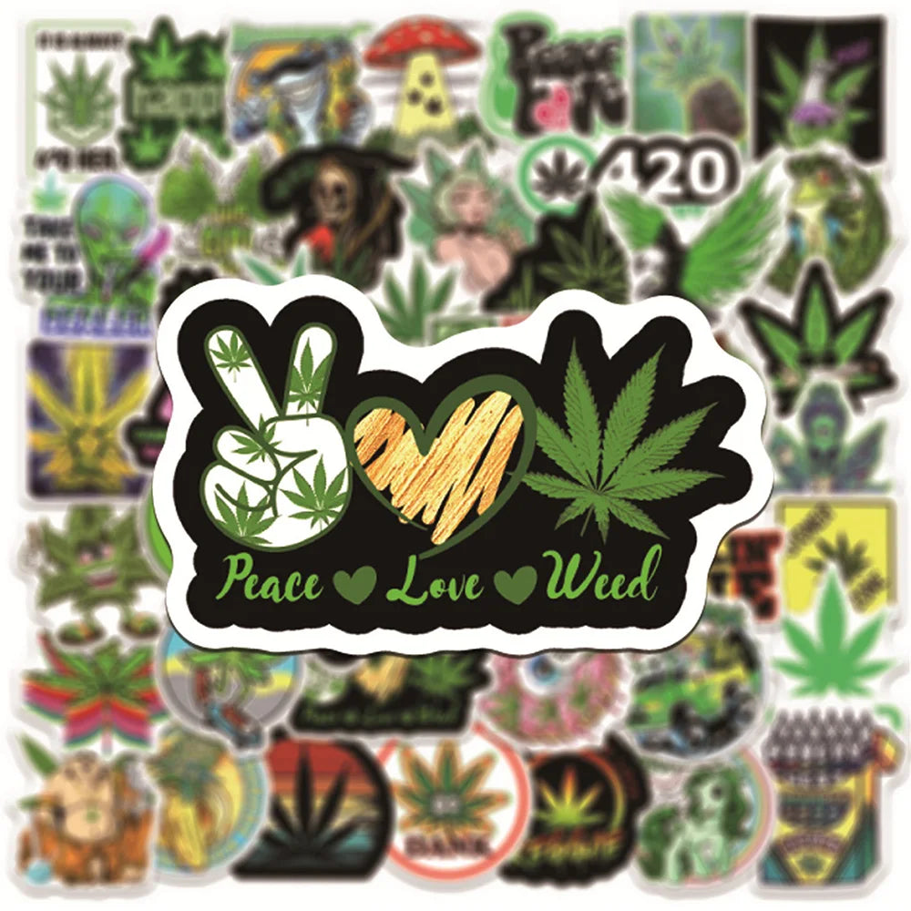 10/30/50PCS New Leaves Weed Smoking Cool Stickers Waterproof notebook Luggage Suitcase Graffiti DIY Sticker kid toy