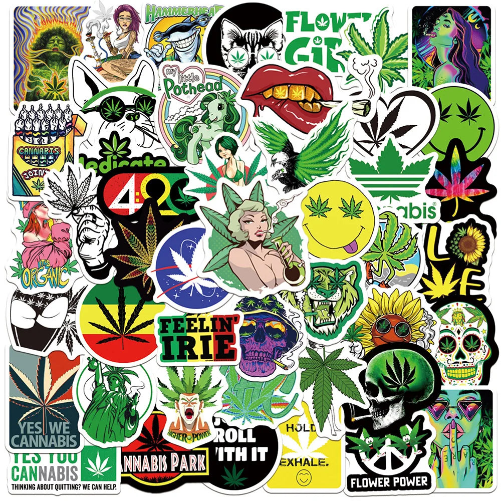 10/30/50PCS New Leaves Weed Smoking Cool Stickers Waterproof notebook Luggage Suitcase Graffiti DIY Sticker kid toy