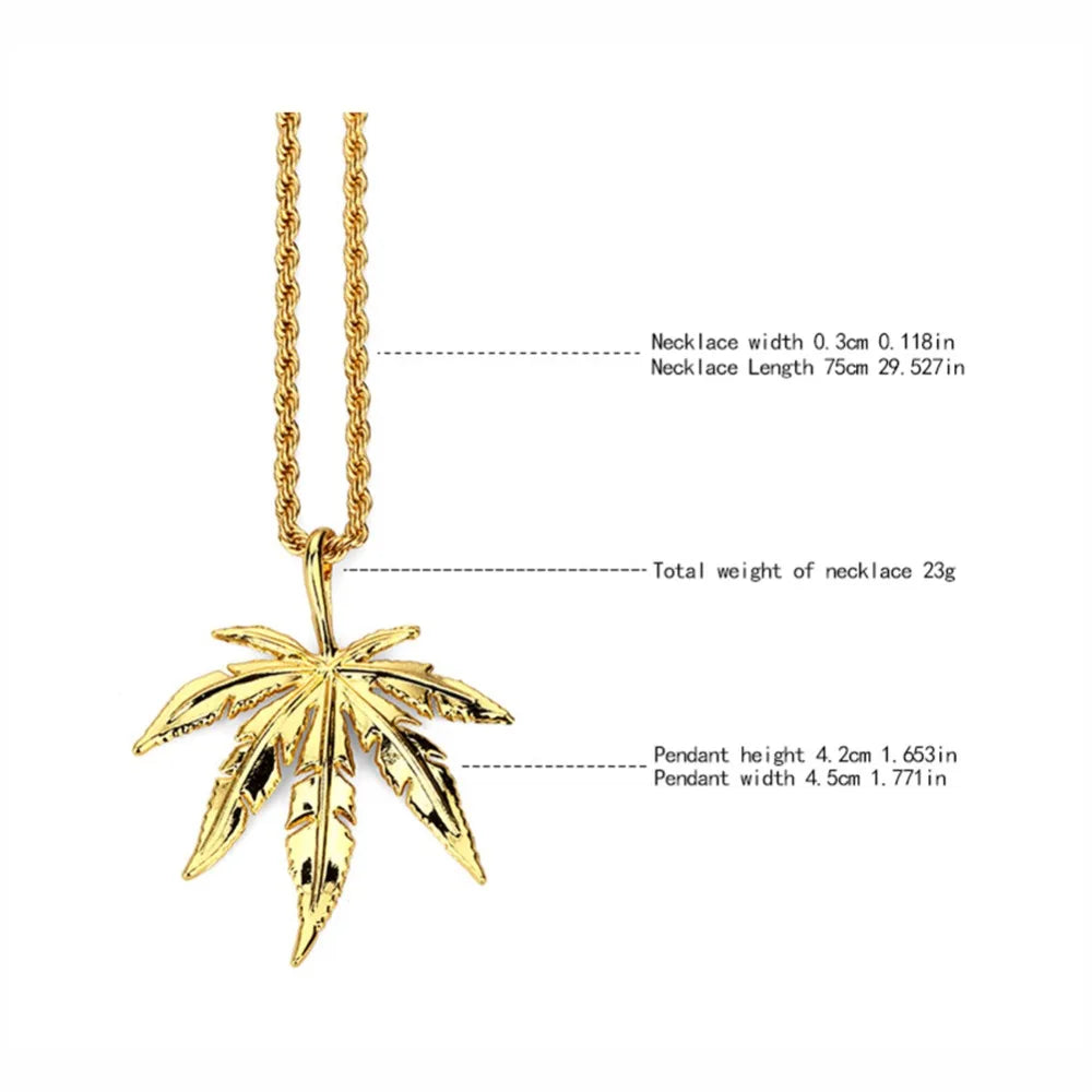 Men Women Golden Silver Plated Maple leaf Pendants Necklace Weed Chains Hip Hop Bling Jamaica Esserteauiana Jewelry Necklaces