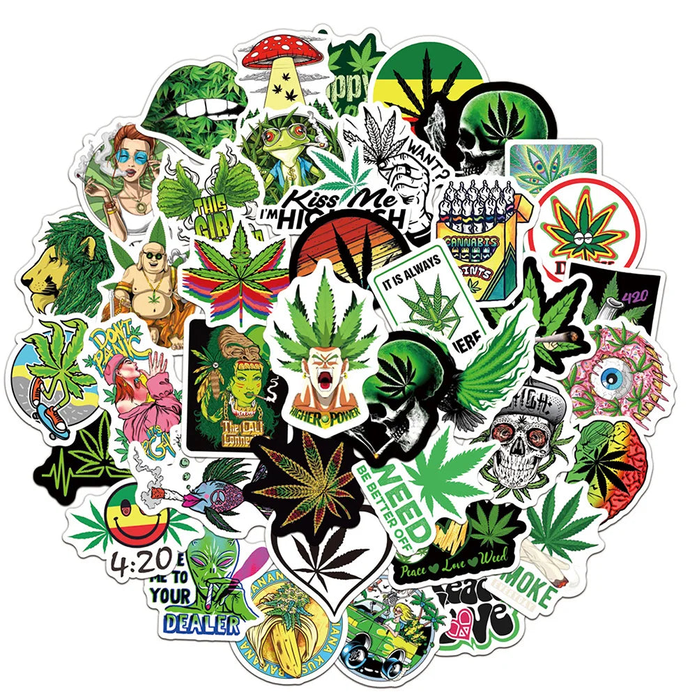 10/30/50PCS New Leaves Weed Smoking Cool Stickers Waterproof notebook Luggage Suitcase Graffiti DIY Sticker kid toy