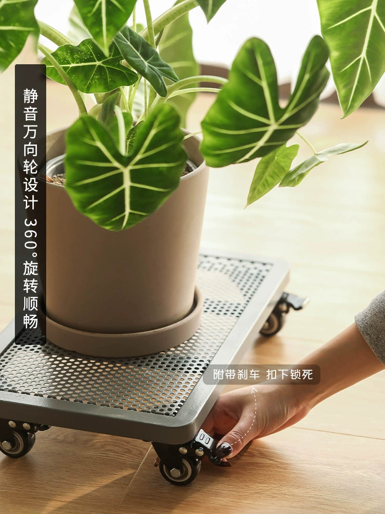 Rectangular Movable Flowerpot Tray Iron Wheel Roller Universal Wheel Breathable Thickening Large Square Green Plant Base