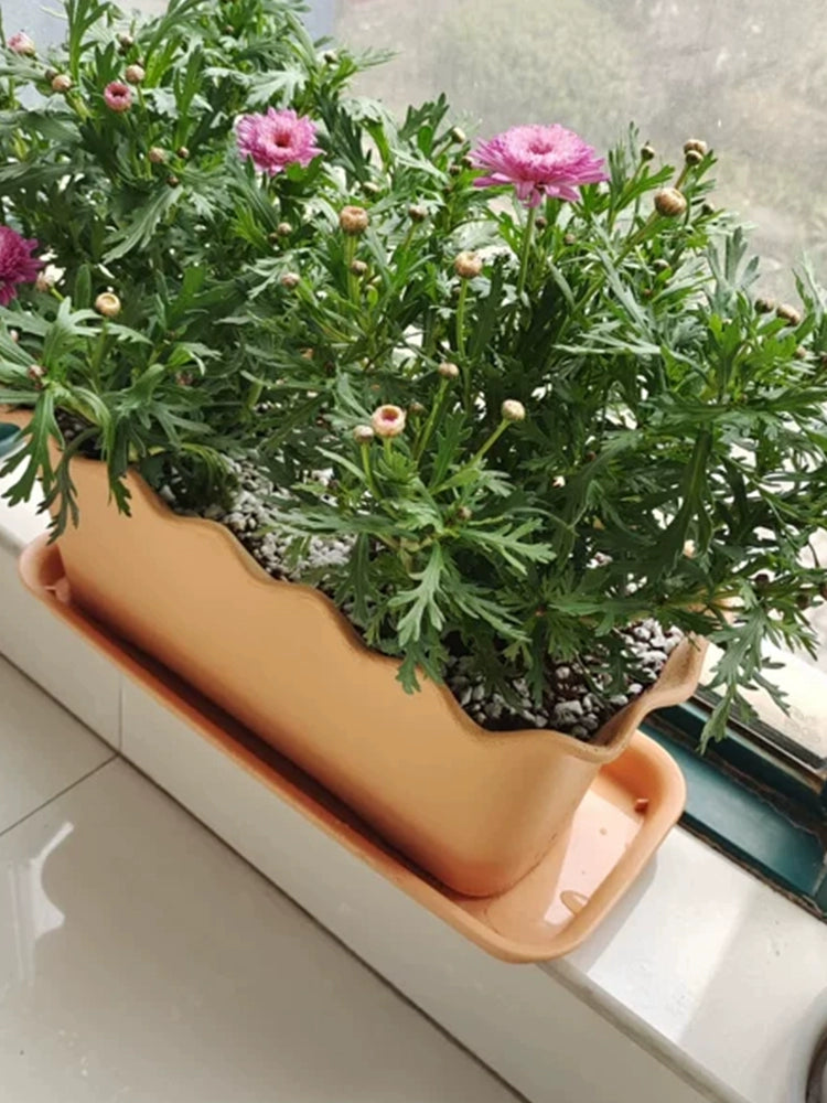 Honest Resin Plastic Flowerpot Rectangular Flowerpot Outdoor Balcony Vegetable Planting Flowerpot Large Plastic Planting Planter