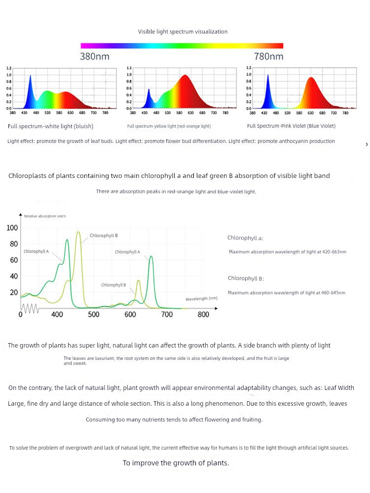 LED Plant Light Sunlight Dragon Fruit Chrysanthemum Strawberry Seedling Orchid Flower Green Plant Fill Light Chinese Rose Moss