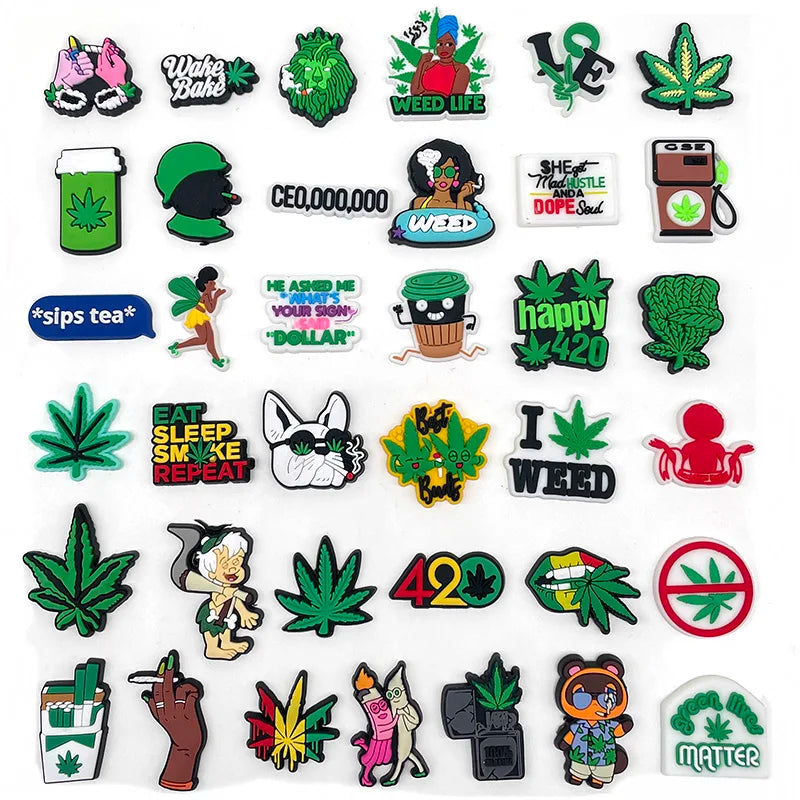 HOT 420 weed Shoe Charms PVC Shoe Decoration for Kids Party X-mas Gifts