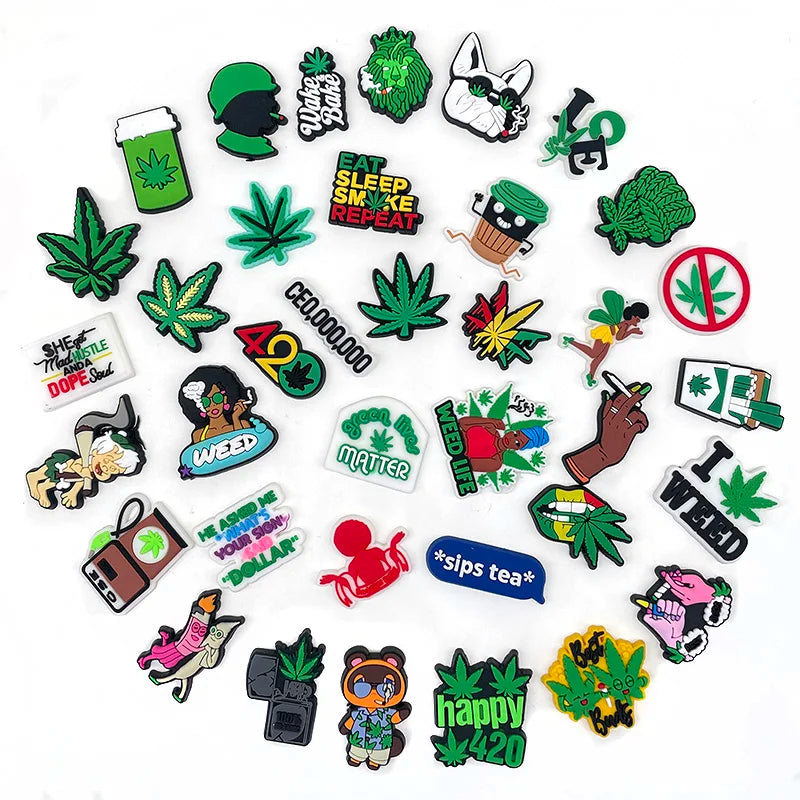 HOT 420 weed Shoe Charms PVC Shoe Decoration for Kids Party X-mas Gifts