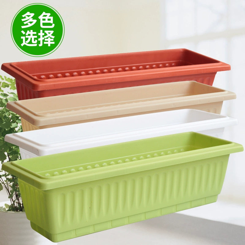 Balcony Planting Basin Gardening Rectangular Flower Pot Planter Resin Plastic Extra Large Planting Box with Filter Plants and Potted Plants